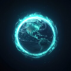 Obraz premium Glowing Luminescent Planet Earth Surrounded by Radiant Energy Rings