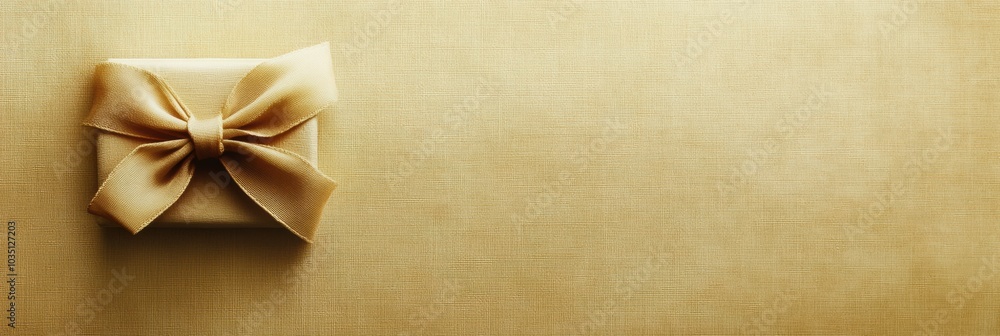 Aufkleber a small gift box tied with a bow rests in a corner, set against a smooth, light-textured background 