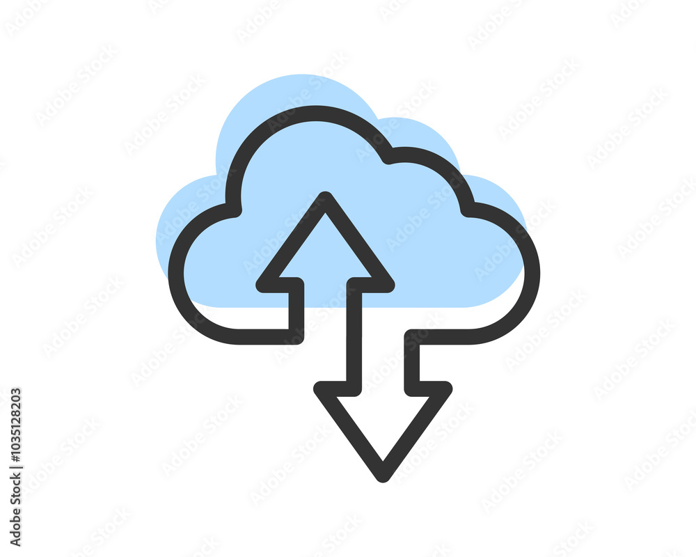 Poster cloud storage and data transfer vector icon. computing service and network related line icons. datab
