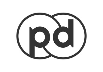 PD business company emblem with outline rounds and letters p d. Logo template of two merged circles for brand identity, logotype. Vector Infinity symbol