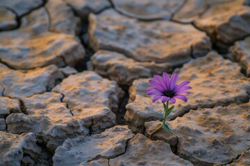 Resilience in nature a single vibrant flower defying adversity amidst cracked earth