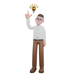 Animated Professional Sociologist. A male sociologist is standing while pointing at a light bulb above him. Social Research Model