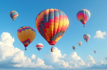 Naklejka premium Many colorfull hot air balloons in the sky at blue sky with clouds background