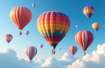 Fototapeta premium Many colorfull hot air balloons in the sky at blue sky with clouds background