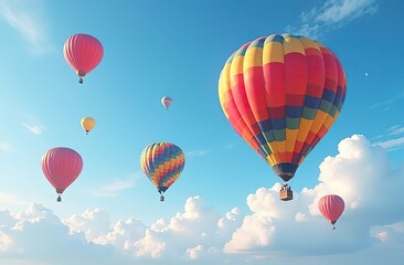 Naklejka premium Many colorfull hot air balloons in the sky at blue sky with clouds background