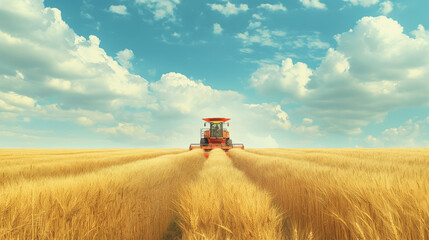 Harvester in the wheat field