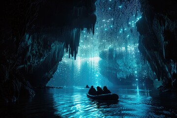 Exploring the enigmatic underwater cave illuminated by bioluminescent creatures a journey through nature's mystique