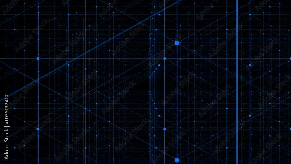 Aufkleber royal blue color 3d slowly moving hi-tech particles in3d cyberspace with mesh pattern futuristic des