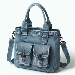 Denim Tote Bag with Pockets