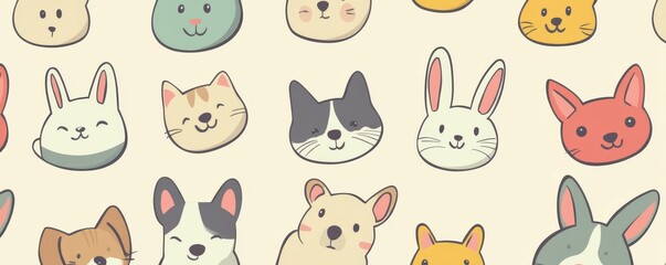 Obraz premium Cute animal faces pattern background.