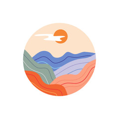 mountain and sun vector drawing design, suitable use for symbol, icon and logo