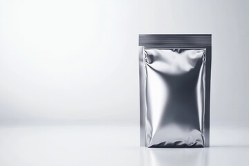 Silver metallic Foil Packaging Pouch on Transparent Background – Isolated Product Mockup