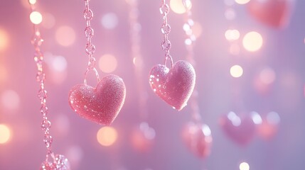 Obraz premium A soft pastel background with delicate hearts and bokeh lights for Valentine's Day.