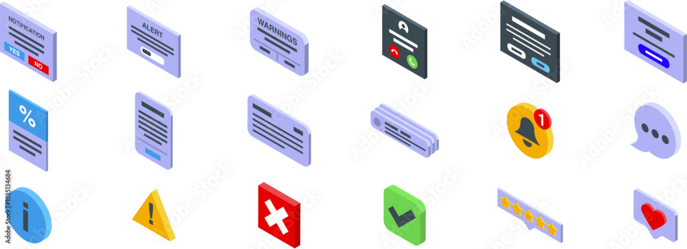 Poster alert box ui icons set. set of notification icons showing different types of messages and alerts for