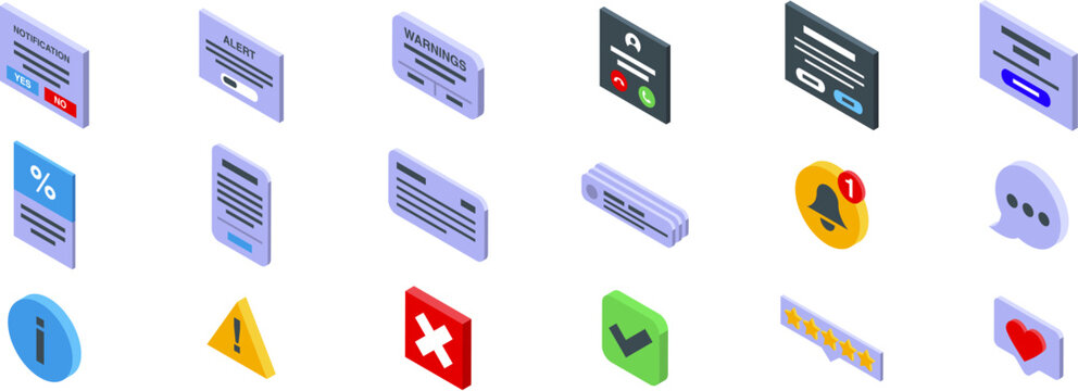 Alert box ui icons set. Set of notification icons showing different types of messages and alerts for user interface and user experience design