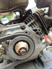 Belt drive of diesel engine air compressor