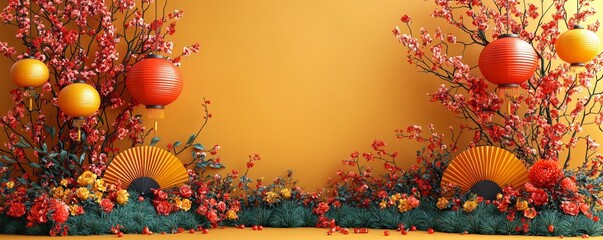 Lunar New Year 2023, Chinese New Year 2023, lantern card, prosperity lunar new year 2023, yellow and white theme, chinese new year background, yellow and white theme