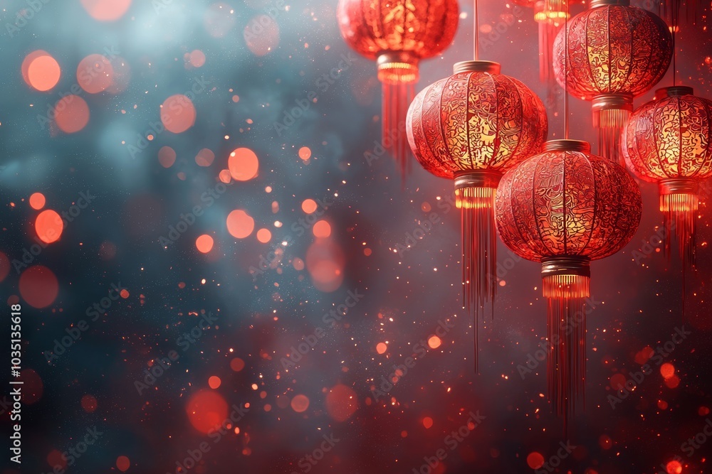 Aufkleber taking part in chinese new year celebrations. dragons and paper lanterns blowing in the wind.