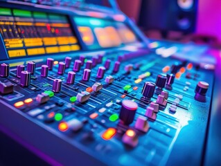 Mixing Console in a Professional Recording Studio. Sound Mixer Equipment for Music Production