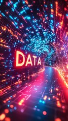 Data Tunnel Digital World Abstract Technology Background Futuristic Concept