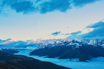 Beautiful Scenery of Snow Mountains and Sea of Clouds on Tibet Plateau, China