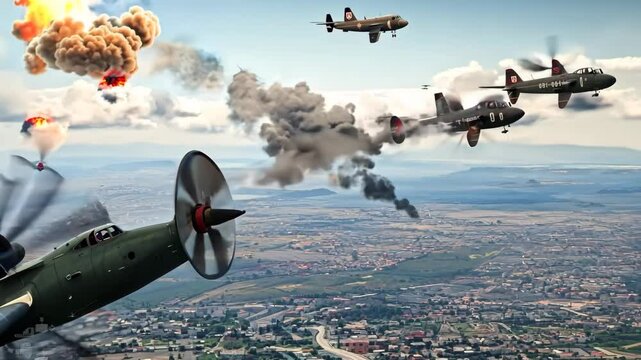 Vintage aviation collage with old planes, pilot gear, and historical flights, Video