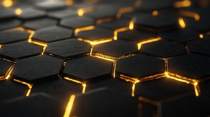 Obraz premium Glowing Hexagonal Patterns on Dark Surface