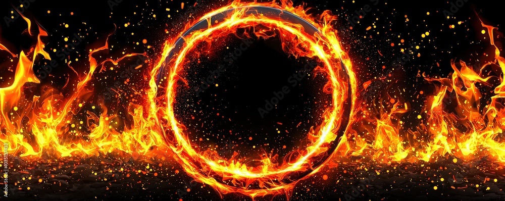 Poster dynamic red flame circle in dark background