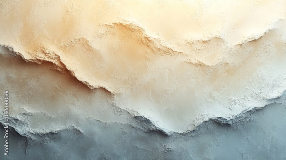 Poster A unique textured wall displays a beautiful gradient, transitioning from warm peach tones to cool gray hues, enhancing the modern interior design.