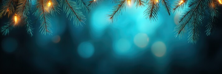 Fototapeta premium Soft Glow of Holiday Lights on Evergreen Branches
