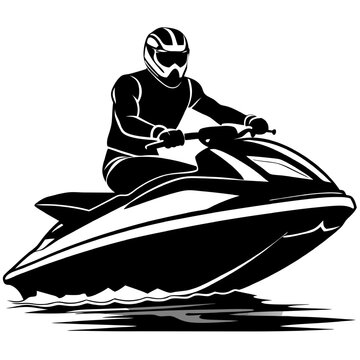 recommend clip art: Jet Ski Rider: Thrilling vector illustration of a jet ski rider in action, capturing the speed and excitement of water sports.  Perfect for adrenaline-fueled designs. 