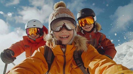 Happy Kids Skiing in Winter Wonderland Family Fun Snow Sports Mountain Adventure
