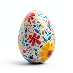 Artistic AI-generated photo of a cute Easter egg with colorful floral design, isolated on a clean white background, perfect for spring celebrations and decorative themes.