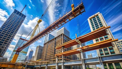 Large crane hoisting steel beams on a high-rise construction project