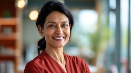 Obraz premium Confident Indian businesswoman with a smile in an office setting