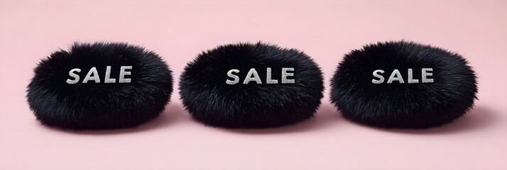Black Fur Balls with Sale Sign Discount Shopping Concept