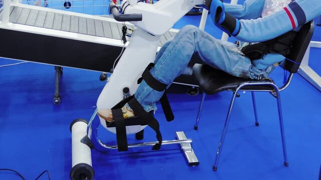 Device for rehabilitation. A trainer for creating continuous passive movement of the limbs, which can also work in active modes.