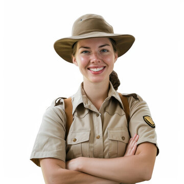 Confident female park ranger standing with arms crossed