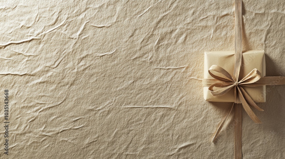 Poster a beautifully tied gift box with a ribbon sits against a softly textured light background reminiscen