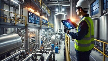 Fototapeta premium Innovative fuel processing technology enhancements in industrial environments with smart monitoring systems