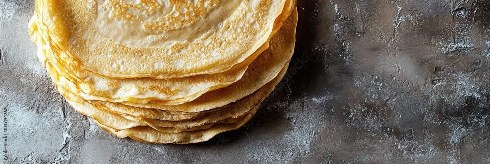 Aufkleber a delightful stack of golden crepes sits on a rustic kitchen table, inviting for breakfast or desser