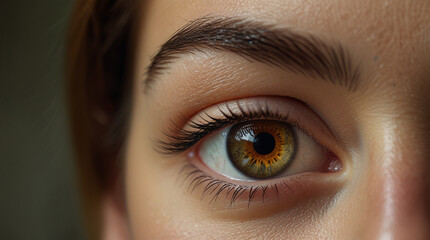 Naklejka premium Close up view of a brown woman eyes with contact lens looking at camera