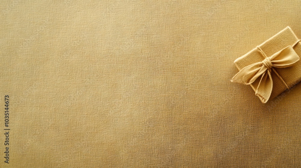Poster a delicate gift box adorned with a bow rests in the corner of a smooth, light-textured surface, idea