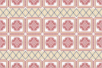 Oriental flora damask seamless pattern embroidery, art ornament print.  Design for tile, carpet, cover, wallpaper, wrapping paper, fabric, clothing, bag, and decoration.