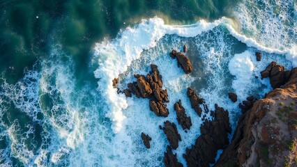 Magnificent sight of waves hitting the rocks