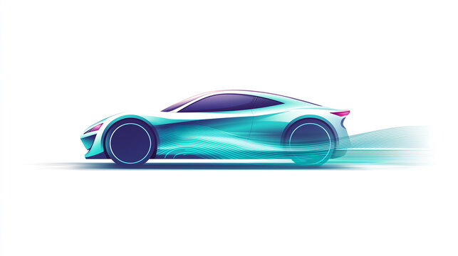 futuristic teal car speeding on white clip art preview