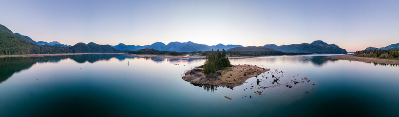 Fototapeta premium Serene Aerial View of Stave Lake in Mission, British Columbia
