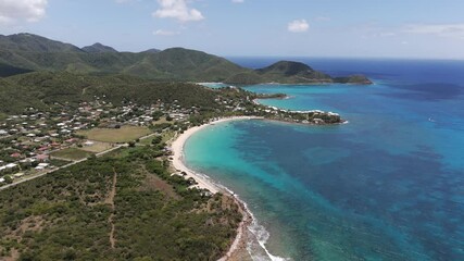 Stunning Turquoise Ocean Water Of The Caribbean Nearby Antigua Coast. aerial, wide shot
