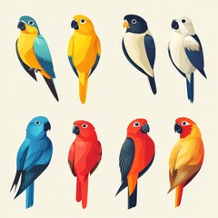 Colorful Parrot Illustration Set   Tropical Birds Design Elements