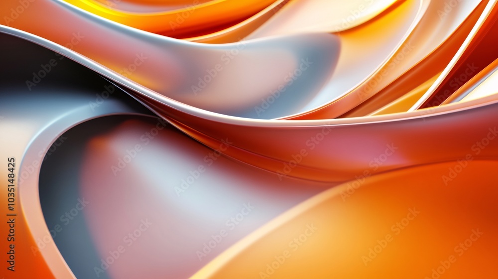Poster abstract wave patterns in vibrant orange and silver hues create a dynamic and fluid composition, per